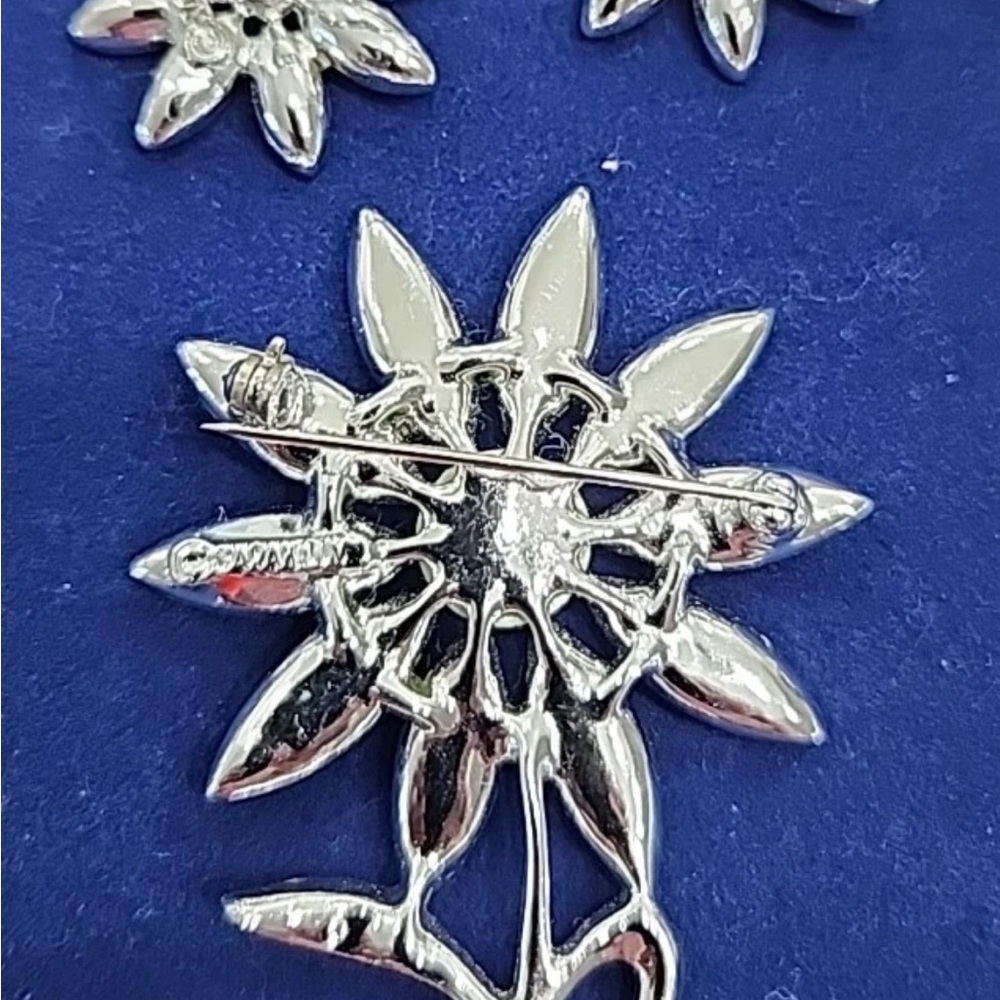 Vintage Sarah Coventry Silver Toned Blue Daisy Flower Brooch Pin & Earrings - Picture 10 of 10